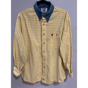 WRANGLER PBR Rodeo Button Down Shirt-Yellow/Blue Plaid Bull Riding L/S EUC Large